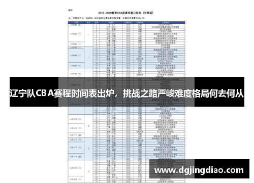 辽宁队CBA赛程时间表出炉，挑战之路严峻难度格局何去何从